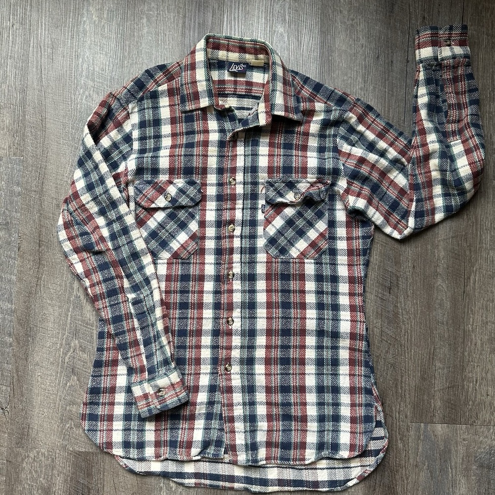 Vintage 80s Levis Flannel Shirt Men's (M) 100% Cotton Plaid Western Style Pocket